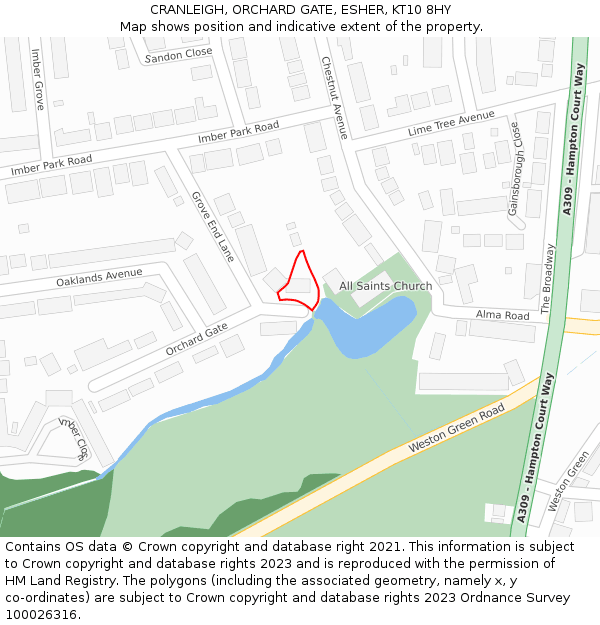 CRANLEIGH, ORCHARD GATE, ESHER, KT10 8HY: Location map and indicative extent of plot