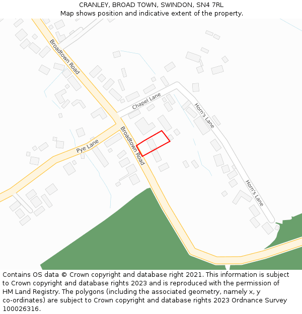 CRANLEY, BROAD TOWN, SWINDON, SN4 7RL: Location map and indicative extent of plot