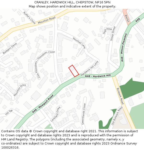 CRANLEY, HARDWICK HILL, CHEPSTOW, NP16 5PN: Location map and indicative extent of plot