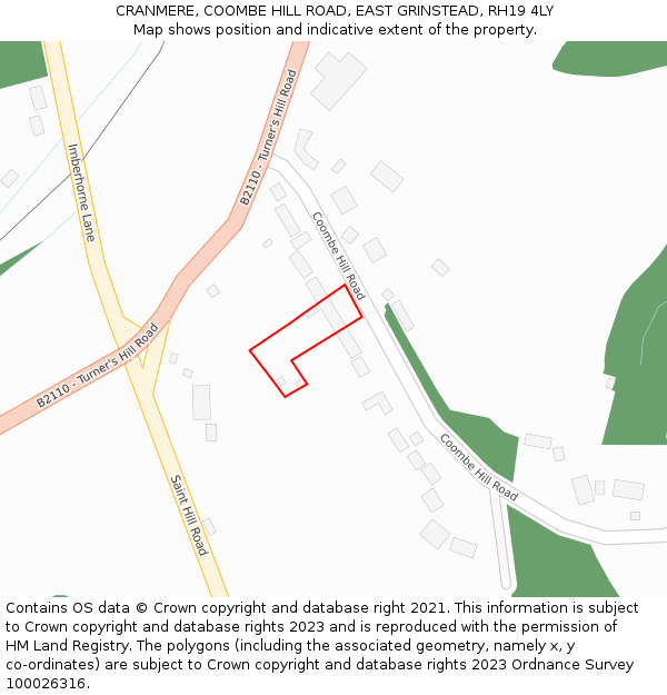 CRANMERE, COOMBE HILL ROAD, EAST GRINSTEAD, RH19 4LY: Location map and indicative extent of plot