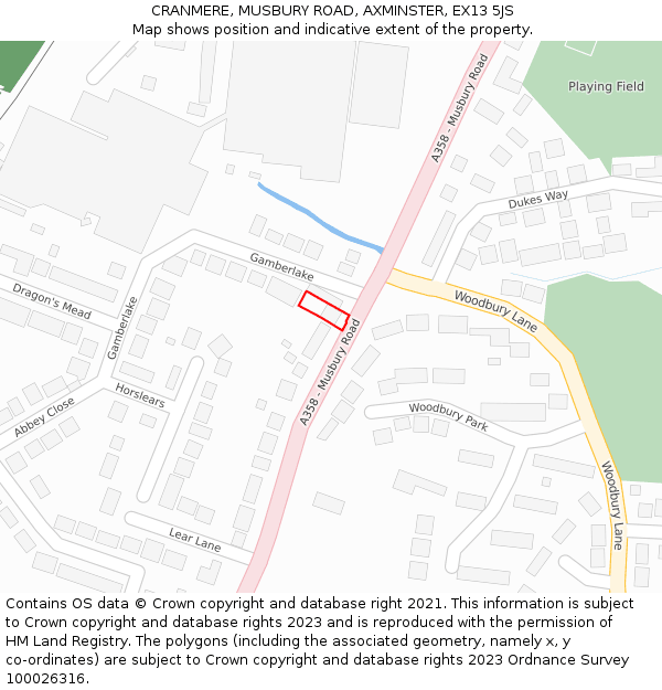 CRANMERE, MUSBURY ROAD, AXMINSTER, EX13 5JS: Location map and indicative extent of plot