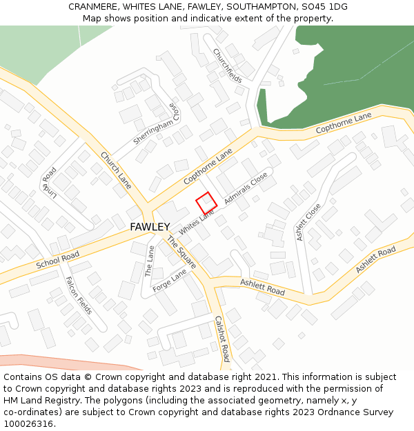 CRANMERE, WHITES LANE, FAWLEY, SOUTHAMPTON, SO45 1DG: Location map and indicative extent of plot