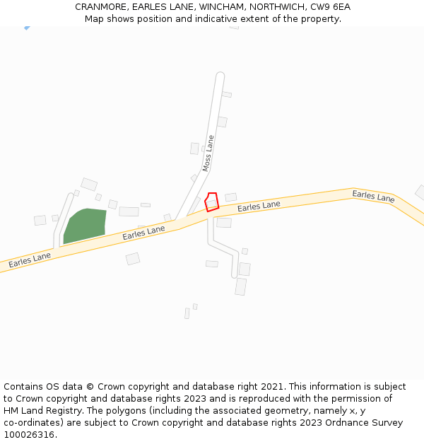 CRANMORE, EARLES LANE, WINCHAM, NORTHWICH, CW9 6EA: Location map and indicative extent of plot