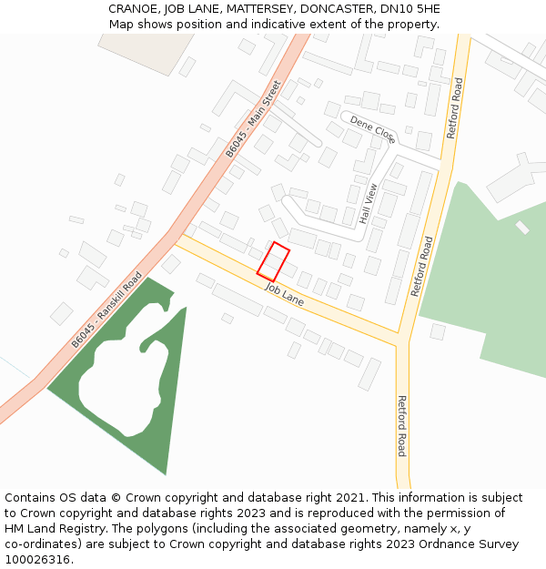 CRANOE, JOB LANE, MATTERSEY, DONCASTER, DN10 5HE: Location map and indicative extent of plot