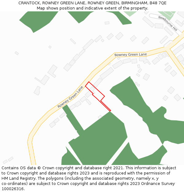 CRANTOCK, ROWNEY GREEN LANE, ROWNEY GREEN, BIRMINGHAM, B48 7QE: Location map and indicative extent of plot