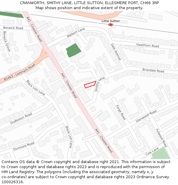 CRANWORTH, SMITHY LANE, LITTLE SUTTON, ELLESMERE PORT, CH66 3RP: Location map and indicative extent of plot