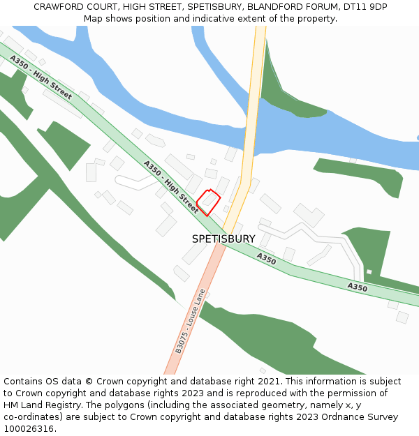 CRAWFORD COURT, HIGH STREET, SPETISBURY, BLANDFORD FORUM, DT11 9DP: Location map and indicative extent of plot