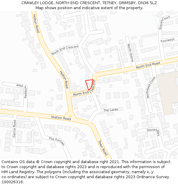 CRAWLEY LODGE, NORTH END CRESCENT, TETNEY, GRIMSBY, DN36 5LZ: Location map and indicative extent of plot