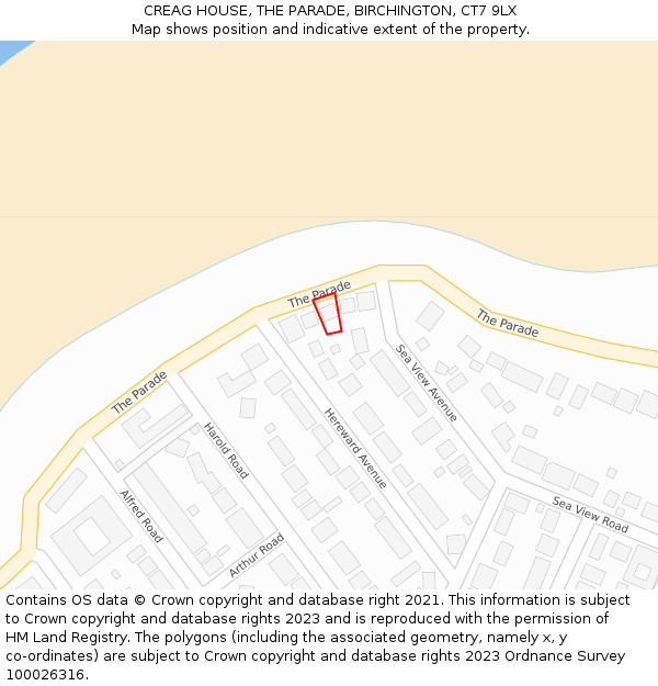 CREAG HOUSE, THE PARADE, BIRCHINGTON, CT7 9LX: Location map and indicative extent of plot