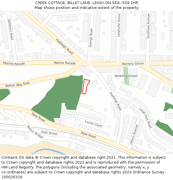 CREEK COTTAGE, BILLET LANE, LEIGH-ON-SEA, SS9 2HR: Location map and indicative extent of plot