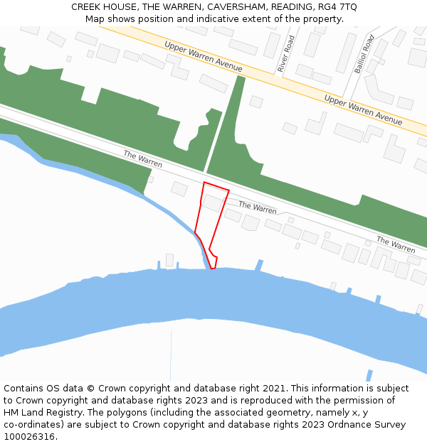 CREEK HOUSE, THE WARREN, CAVERSHAM, READING, RG4 7TQ: Location map and indicative extent of plot