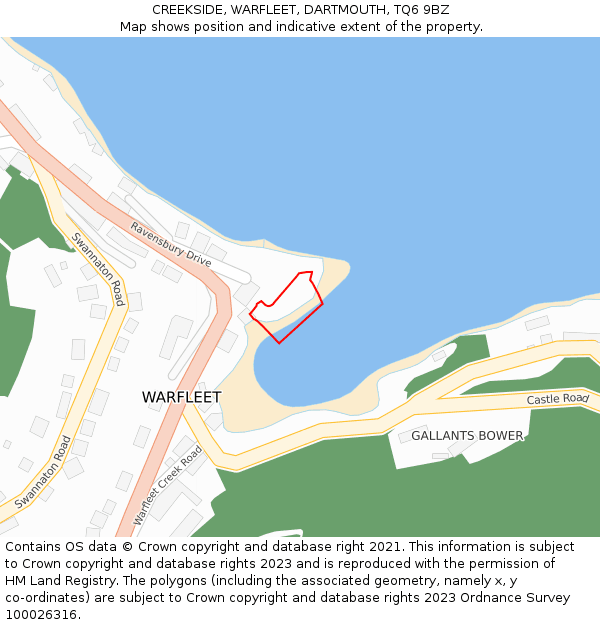 CREEKSIDE, WARFLEET, DARTMOUTH, TQ6 9BZ: Location map and indicative extent of plot