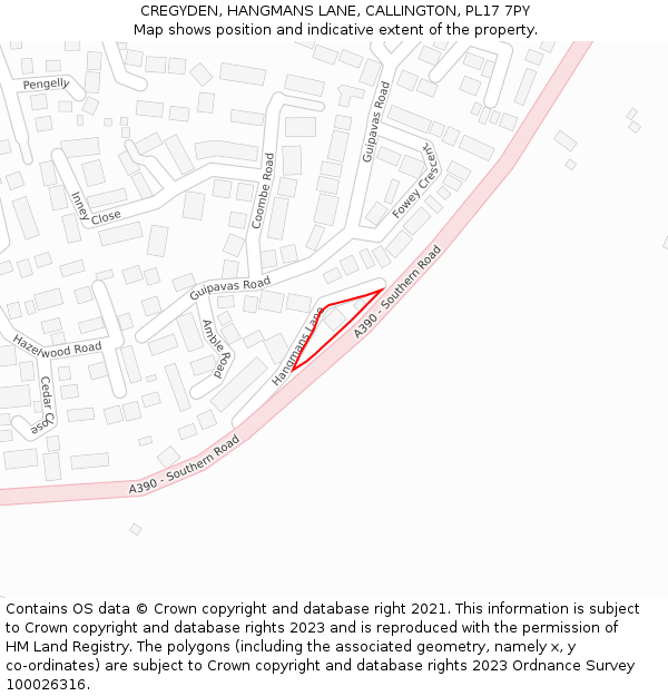 CREGYDEN, HANGMANS LANE, CALLINGTON, PL17 7PY: Location map and indicative extent of plot