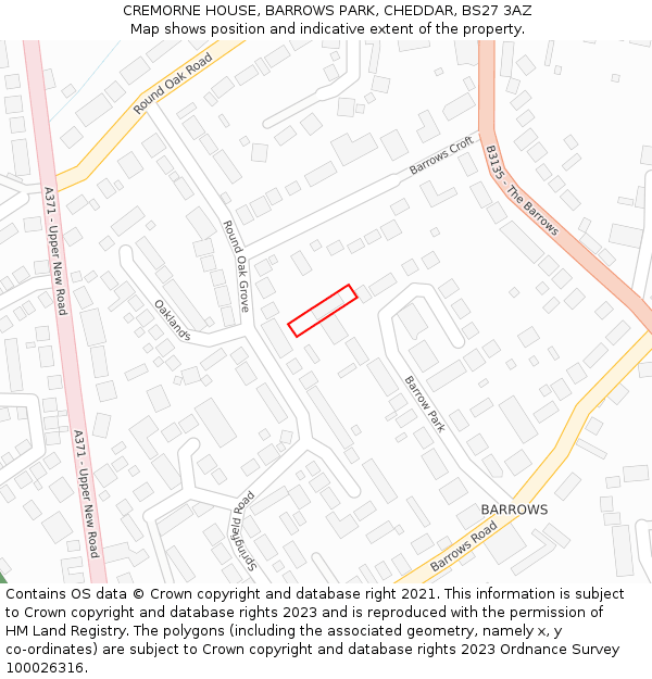 CREMORNE HOUSE, BARROWS PARK, CHEDDAR, BS27 3AZ: Location map and indicative extent of plot