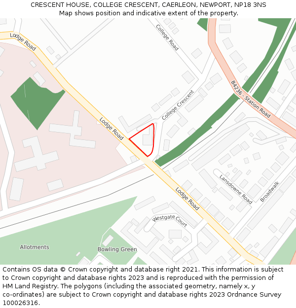 CRESCENT HOUSE, COLLEGE CRESCENT, CAERLEON, NEWPORT, NP18 3NS: Location map and indicative extent of plot