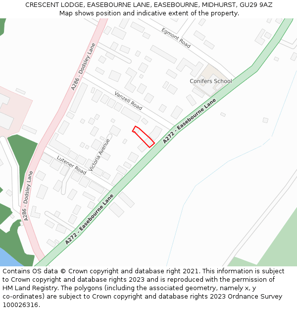 CRESCENT LODGE, EASEBOURNE LANE, EASEBOURNE, MIDHURST, GU29 9AZ: Location map and indicative extent of plot