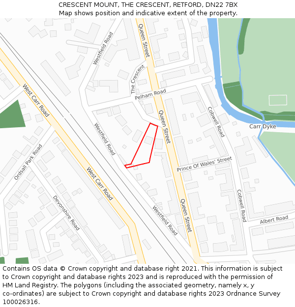 CRESCENT MOUNT, THE CRESCENT, RETFORD, DN22 7BX: Location map and indicative extent of plot