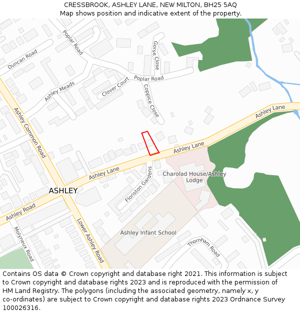 CRESSBROOK, ASHLEY LANE, NEW MILTON, BH25 5AQ: Location map and indicative extent of plot