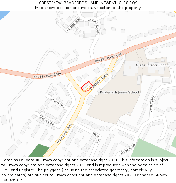 CREST VIEW, BRADFORDS LANE, NEWENT, GL18 1QS: Location map and indicative extent of plot