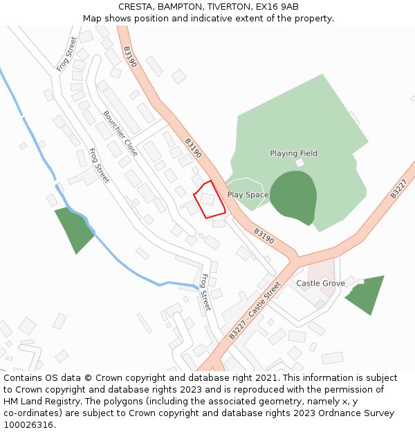 CRESTA, BAMPTON, TIVERTON, EX16 9AB: Location map and indicative extent of plot