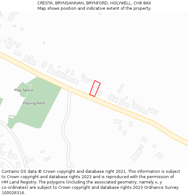 CRESTA, BRYNSANNAN, BRYNFORD, HOLYWELL, CH8 8AX: Location map and indicative extent of plot