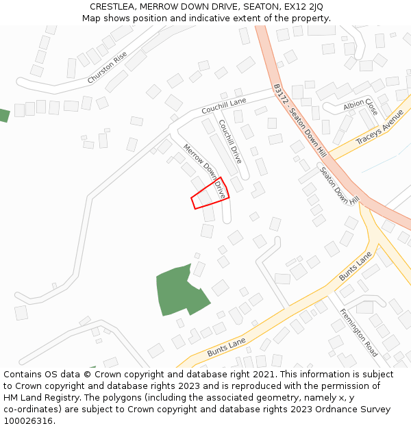 CRESTLEA, MERROW DOWN DRIVE, SEATON, EX12 2JQ: Location map and indicative extent of plot