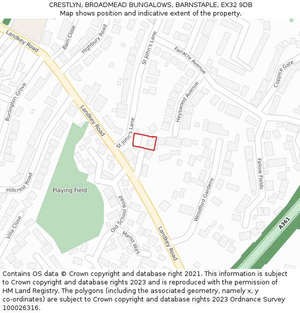 CRESTLYN, BROADMEAD BUNGALOWS, BARNSTAPLE, EX32 9DB: Location map and indicative extent of plot