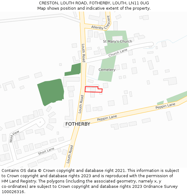 CRESTON, LOUTH ROAD, FOTHERBY, LOUTH, LN11 0UG: Location map and indicative extent of plot