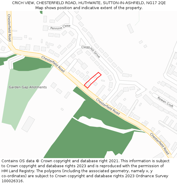 CRICH VIEW, CHESTERFIELD ROAD, HUTHWAITE, SUTTON-IN-ASHFIELD, NG17 2QE: Location map and indicative extent of plot