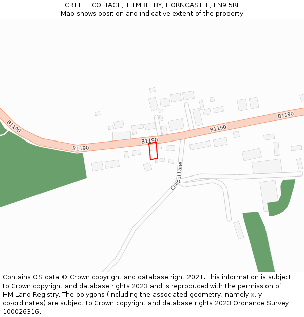 CRIFFEL COTTAGE, THIMBLEBY, HORNCASTLE, LN9 5RE: Location map and indicative extent of plot