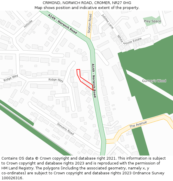 CRIMOND, NORWICH ROAD, CROMER, NR27 0HG: Location map and indicative extent of plot