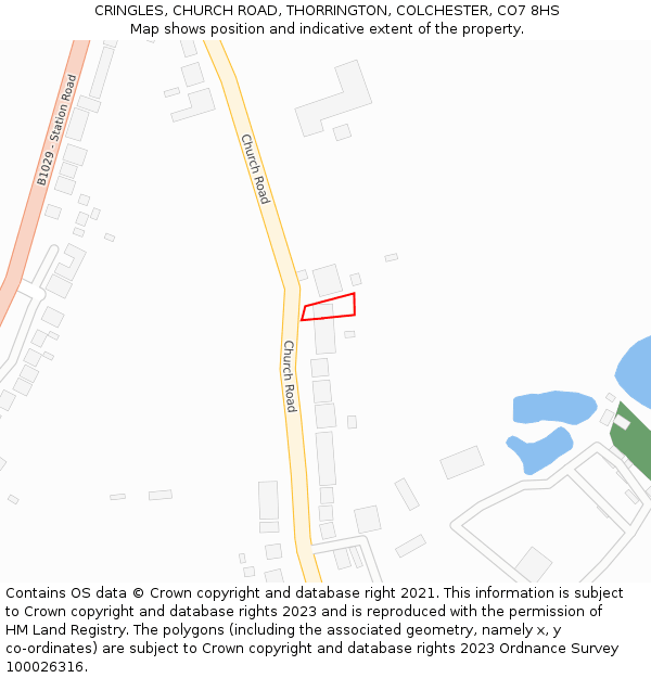 CRINGLES, CHURCH ROAD, THORRINGTON, COLCHESTER, CO7 8HS: Location map and indicative extent of plot