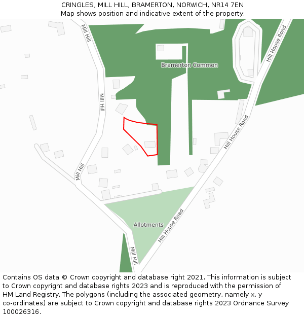 CRINGLES, MILL HILL, BRAMERTON, NORWICH, NR14 7EN: Location map and indicative extent of plot