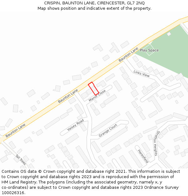 CRISPIN, BAUNTON LANE, CIRENCESTER, GL7 2NQ: Location map and indicative extent of plot