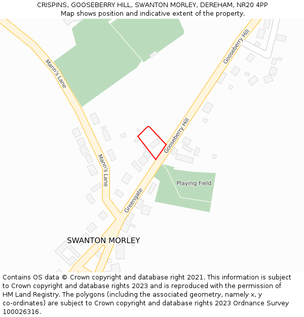 CRISPINS, GOOSEBERRY HILL, SWANTON MORLEY, DEREHAM, NR20 4PP: Location map and indicative extent of plot