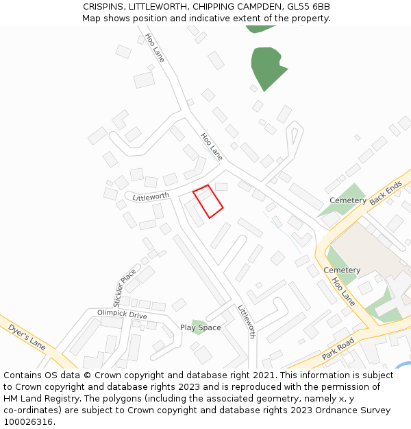 CRISPINS, LITTLEWORTH, CHIPPING CAMPDEN, GL55 6BB: Location map and indicative extent of plot