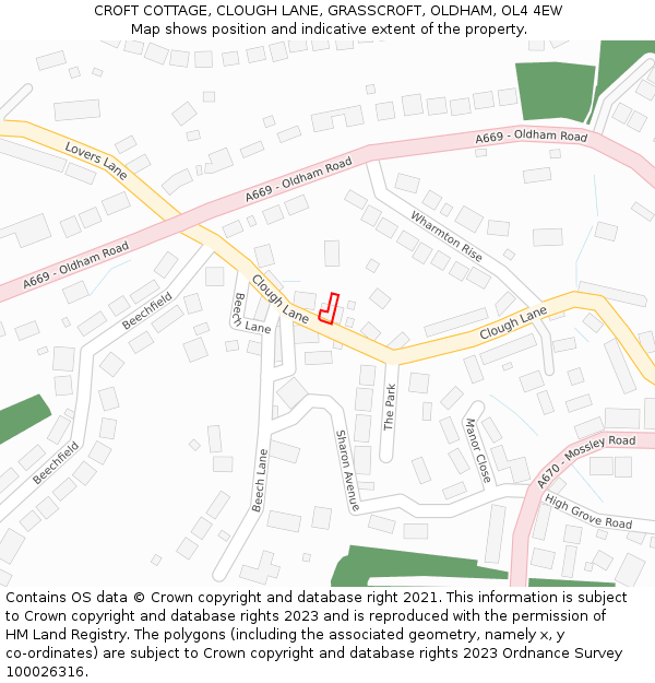 CROFT COTTAGE, CLOUGH LANE, GRASSCROFT, OLDHAM, OL4 4EW: Location map and indicative extent of plot