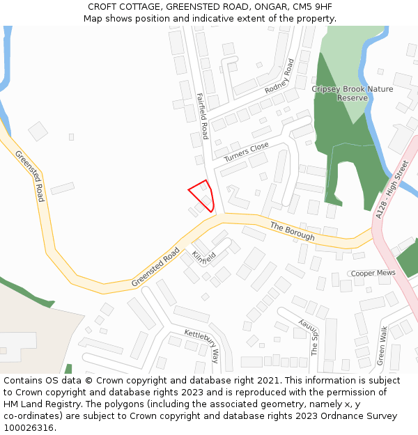 CROFT COTTAGE, GREENSTED ROAD, ONGAR, CM5 9HF: Location map and indicative extent of plot