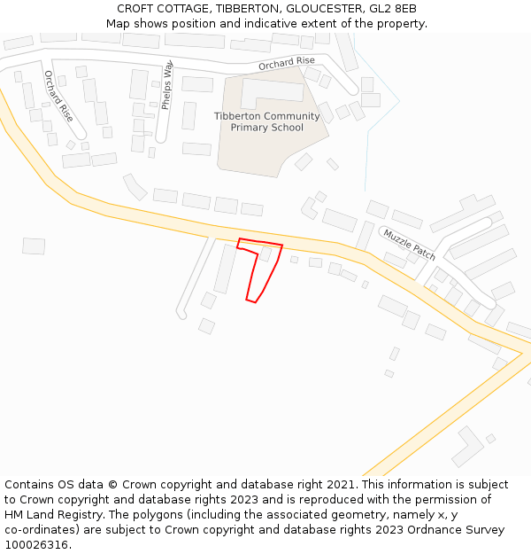 CROFT COTTAGE, TIBBERTON, GLOUCESTER, GL2 8EB: Location map and indicative extent of plot