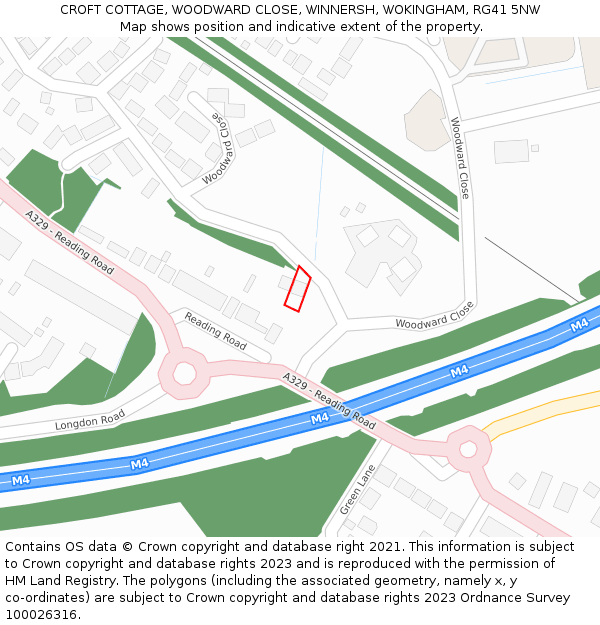 CROFT COTTAGE, WOODWARD CLOSE, WINNERSH, WOKINGHAM, RG41 5NW: Location map and indicative extent of plot