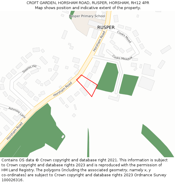 CROFT GARDEN, HORSHAM ROAD, RUSPER, HORSHAM, RH12 4PR: Location map and indicative extent of plot