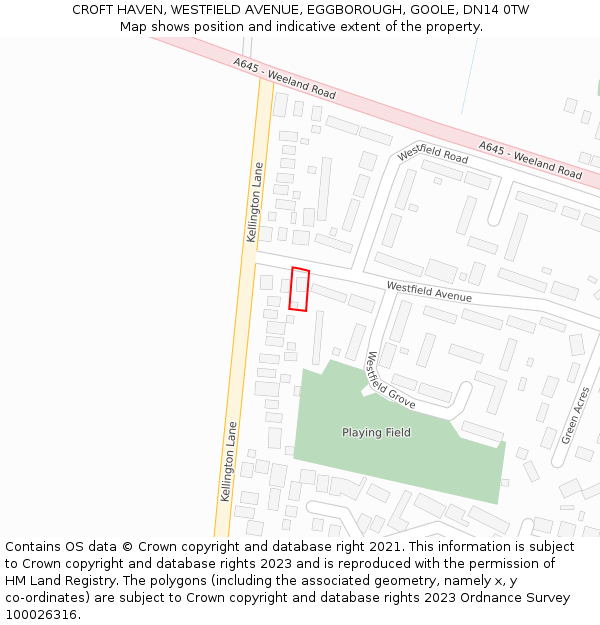 CROFT HAVEN, WESTFIELD AVENUE, EGGBOROUGH, GOOLE, DN14 0TW: Location map and indicative extent of plot