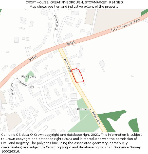 CROFT HOUSE, GREAT FINBOROUGH, STOWMARKET, IP14 3BG: Location map and indicative extent of plot