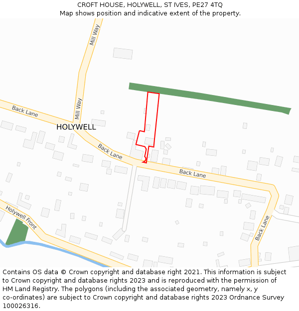 CROFT HOUSE, HOLYWELL, ST IVES, PE27 4TQ: Location map and indicative extent of plot