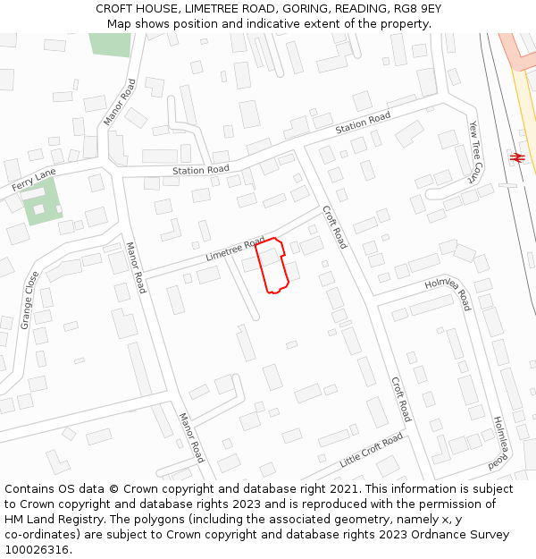 CROFT HOUSE, LIMETREE ROAD, GORING, READING, RG8 9EY: Location map and indicative extent of plot