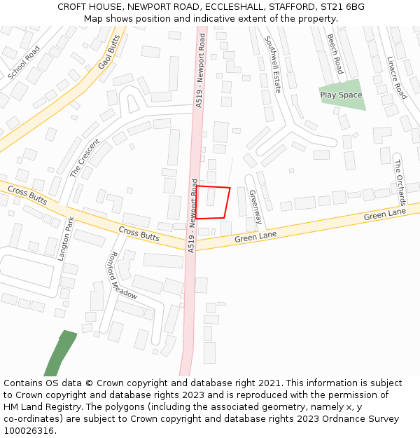 CROFT HOUSE, NEWPORT ROAD, ECCLESHALL, STAFFORD, ST21 6BG: Location map and indicative extent of plot