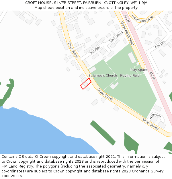 CROFT HOUSE, SILVER STREET, FAIRBURN, KNOTTINGLEY, WF11 9JA: Location map and indicative extent of plot