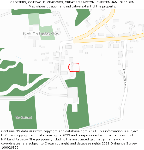 CROFTERS, COTSWOLD MEADOWS, GREAT RISSINGTON, CHELTENHAM, GL54 2FN: Location map and indicative extent of plot