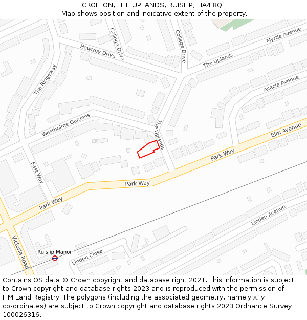 CROFTON, THE UPLANDS, RUISLIP, HA4 8QL: Location map and indicative extent of plot