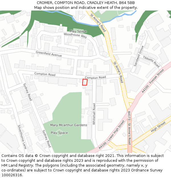 CROMER, COMPTON ROAD, CRADLEY HEATH, B64 5BB: Location map and indicative extent of plot